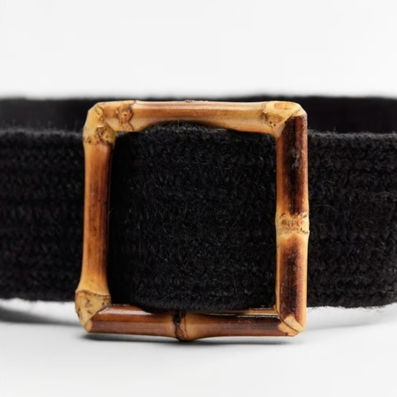 Zara JUTE ELASTIC BELT WITH SQUARE BUCKLE. Black. Size US 30. New with Tags. - Picture 3 of 4